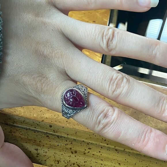 Natural African Ruby Sterling Silver Ring Size 8 - Picture 3 of 8